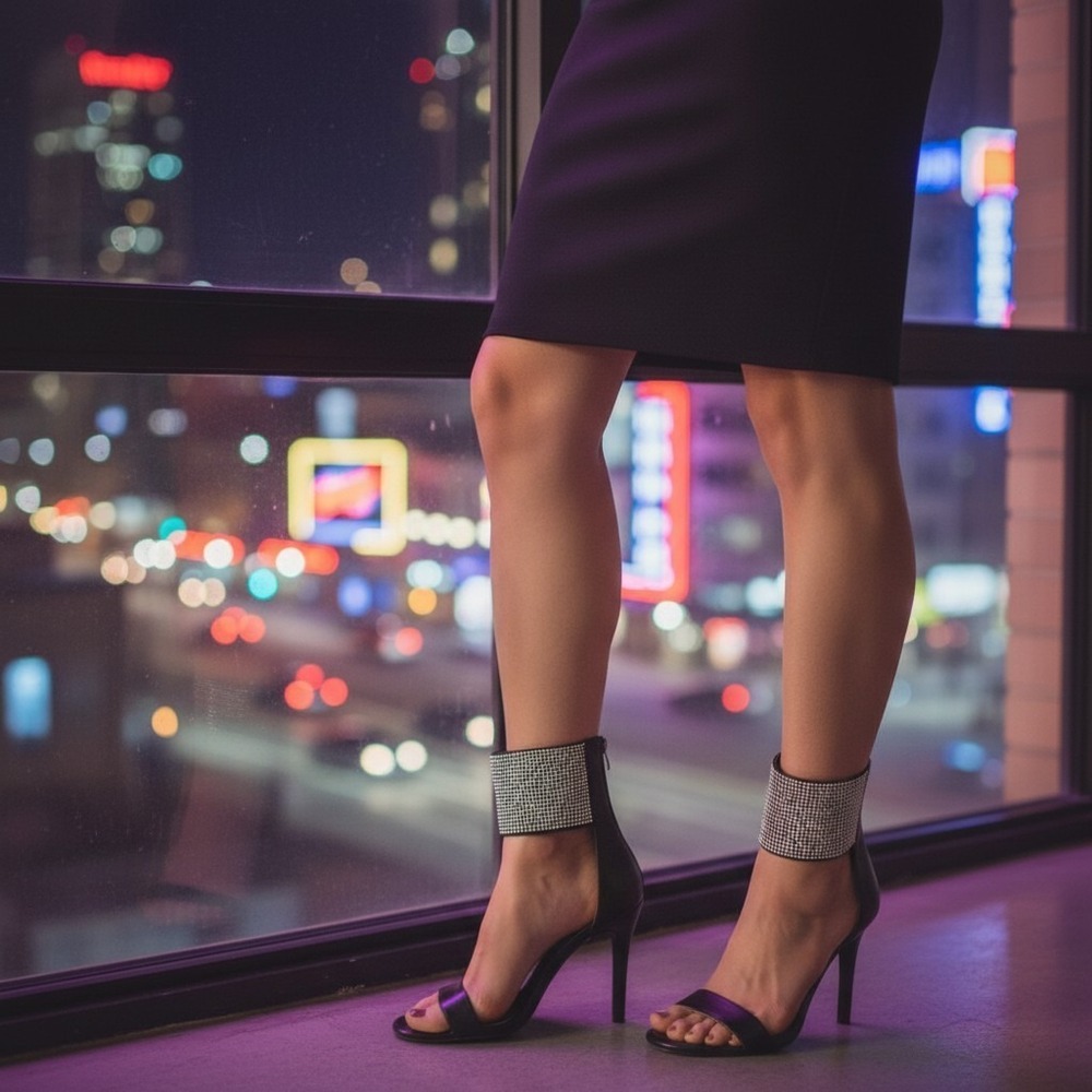 New Carla Karida Women's Black Sparkle Ankle Strap Stiletto Heels, Size 6.5